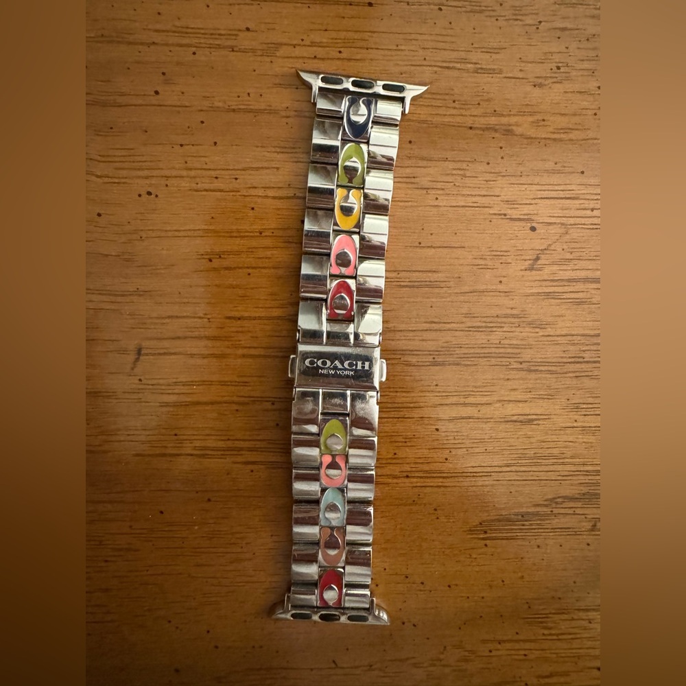 Coach Silver Apple Watch Band with Multicolor Accents